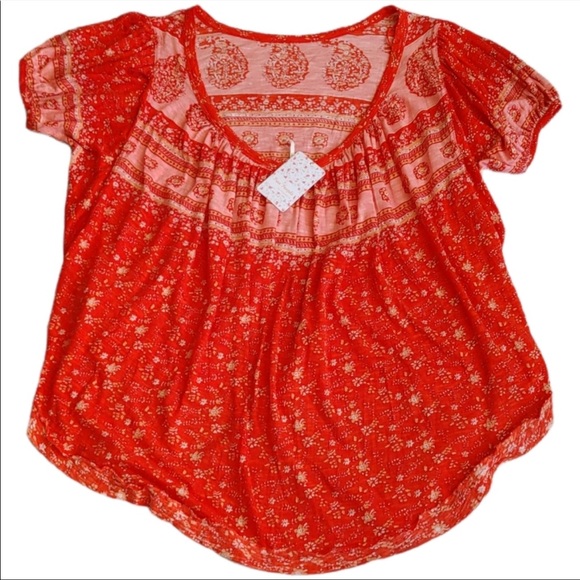 Free People Red Patterned Top - Picture 6 of 6